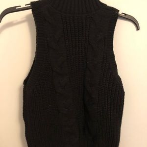 Black Cropped Tank Top With Turtleneck